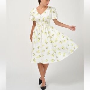 New! Naya rea nicolina white fit flare dress with yellow flowers 22770